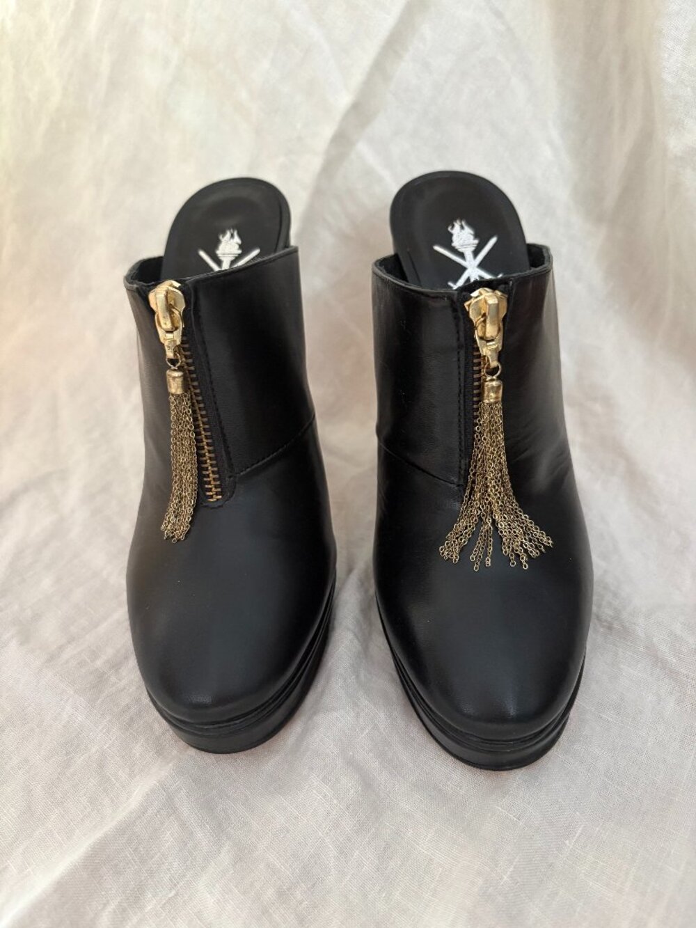 Opening Ceremony High Heeled Mule Clogs with Gold Tassel